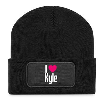 I Love Kyle Pinkes Herz Ich liebe Kyle - Recycelte Patch Beanie - Schwarz - Vorne