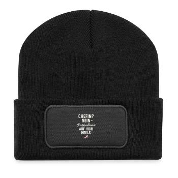 Chefin Nein – Problemlöserin auf High Heels - Recycelte Patch Beanie - Schwarz - Vorne