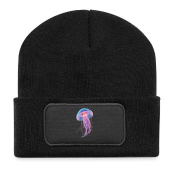 Regenbogen-Neonquallen - Recycelte Patch Beanie - Schwarz - Vorne