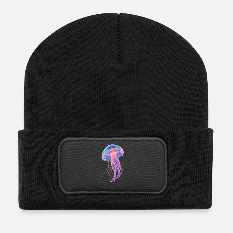 Regenbogen-Neonquallen - Recycelte Patch Beanie - Schwarz