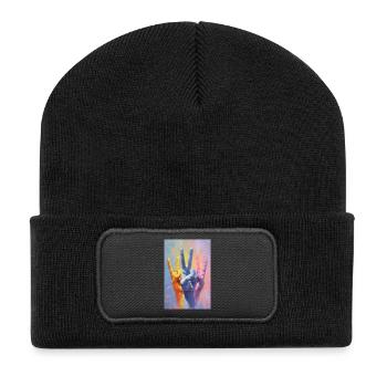 Regenbogen-Peace-Zeichen-Handporträt - Recycelte Patch Beanie - Schwarz - Vorne