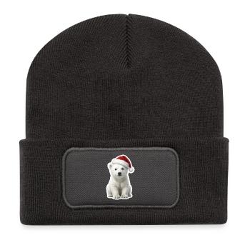 Petit ours glace avec un chapeau de Père Noël - Beanie recyclé à patch - charbon - Devant