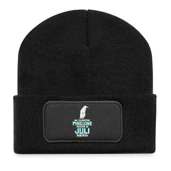 July Birthday Penguin Saying Funny - Recycled Patch Beanie - black - Front