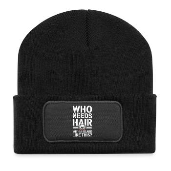 Who Needs Hair With A Beard Like This Bart Glatze - Recycelte Patch Beanie - Schwarz - Vorne