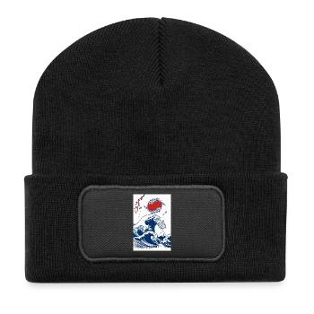 Koi et Vague en Soleil - Beanie recyclé à patch - noir - Devant