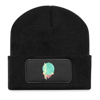 Beach Palm Trees Sea Banner - Recycled Patch Beanie - black - Front