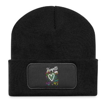 Konfetti im Herzen - Karneval im Blut - Recycelte Patch Beanie - Schwarz - Vorne