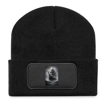 Geisterpiraten Schiff im Nebel - Recycelte Patch Beanie - Schwarz - Vorne