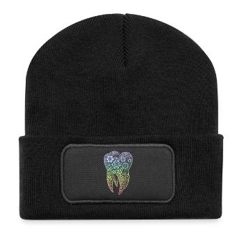 Flowers tooth in gradient - Recycled Patch Beanie - black - Front