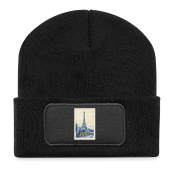 Paris Eiffel Blueprint - Recycled Patch Beanie - black - Front