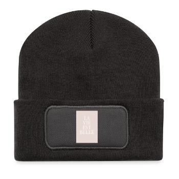 La Vie Est Belle – Affiche typographique élégante - Beanie recyclé à patch - charbon - Devant