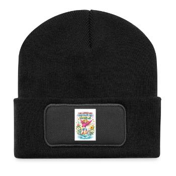 Mach mehr von dem, was dich zum Lächeln bringt - Recycelte Patch Beanie - Schwarz - Vorne