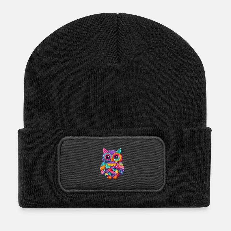 Patchwork Eulenzauber - Recycelte Patch Beanie - Schwarz