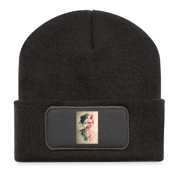 Portrait de dualité : Femme et Oni - Beanie recyclé à patch - charbon - Devant