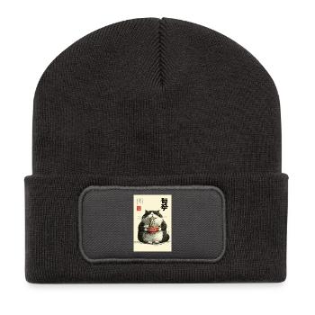 Neko Noodle Feast in Ukiyo-e Style - Recycled Patch Beanie - dark grey - Front