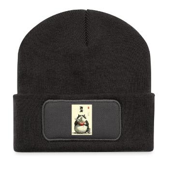 Chonky Cat Ramen Ukiyo-e - Recycelte Patch Beanie - Dunkelgrau - Vorne