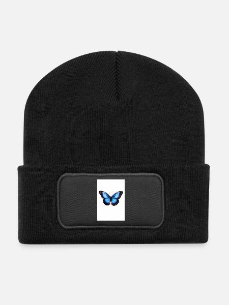 Blue Butterfly Wings - Recycled Patch Beanie - black