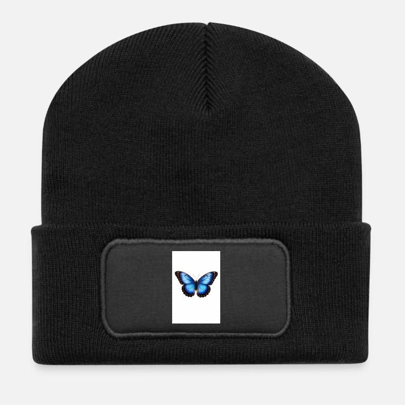 Blauer Schmetterling Flügel - Recycelte Patch Beanie - Schwarz