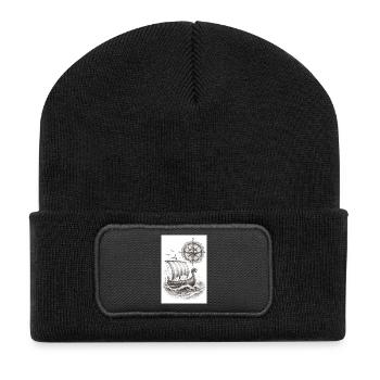 Navire à voile Compass Viking - Beanie recyclé à patch - noir - Devant