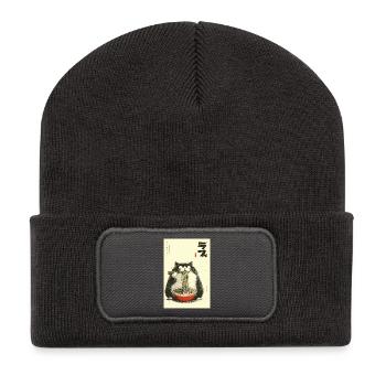 Neko Ramen Cat - Recycled Patch Beanie - dark grey - Front