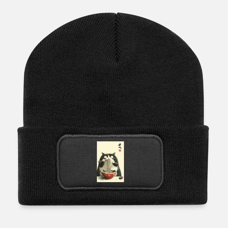 Ramen-Katzen-Nudelfreude - Recycelte Patch Beanie - Schwarz