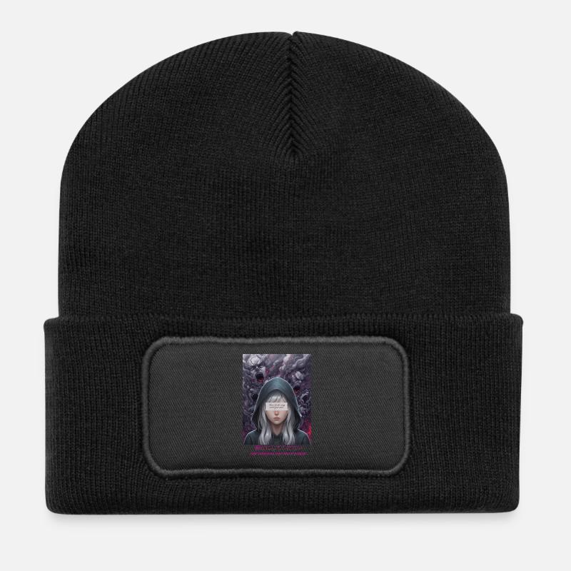 Hooded Vision: Stille Rebellion - Recycelte Patch Beanie - Schwarz