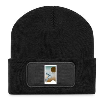 Origami Taube - Recycelte Patch Beanie - Schwarz - Vorne