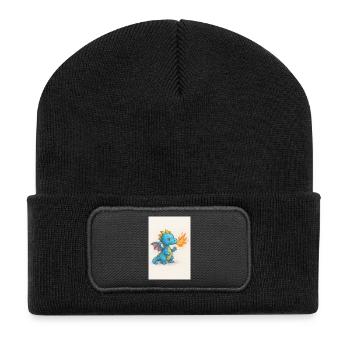 Blauer Drachenfunke Atemfeuer - Recycelte Patch Beanie - Schwarz - Vorne