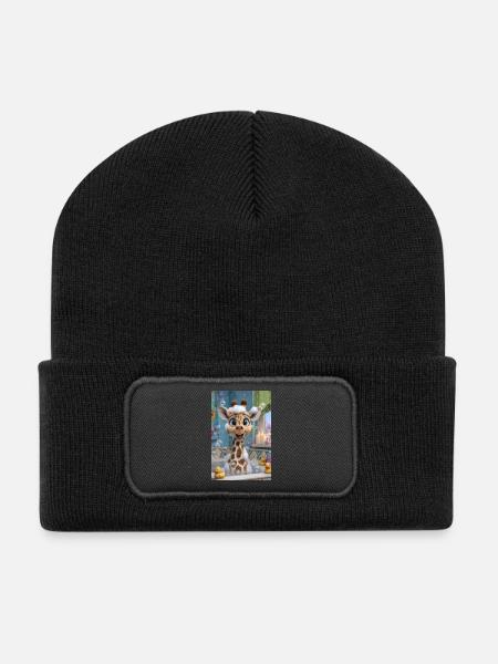 Schaumbad-Giraffen-Zauber - Recycelte Patch Beanie - Schwarz
