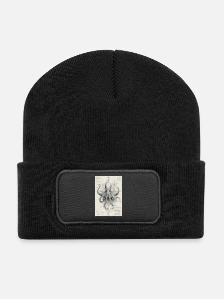 Geometrischer Oktopus-Bauplan - Recycelte Patch Beanie - Schwarz