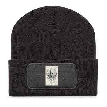 Geometric Octopus Blueprint - Recycled Patch Beanie - dark grey - Front