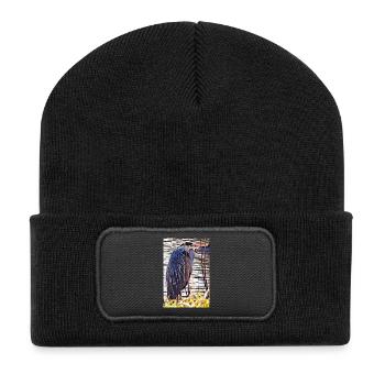 Héron cendré au lac - Photographie de nature Faune - Beanie recyclé à patch - noir - Devant