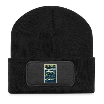 Bergen Norway – Vintage Travel Poster Fjord - Recycled Patch Beanie - black - Front
