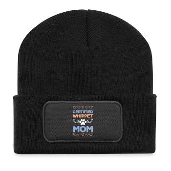 Zertifizierte Whippet Mama - Recycelte Patch Beanie - Schwarz - Vorne