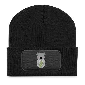 Koala with Leaf Embrace - Recycled Patch Beanie - black - Front