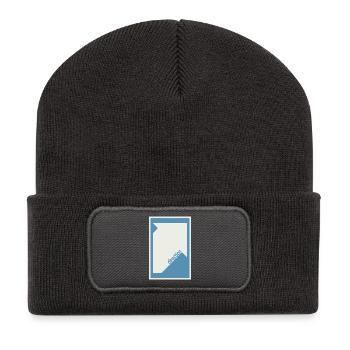 Affiche de mise en scène bleu – Minimaliste moderne - Beanie recyclé à patch - charbon - Devant