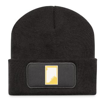 Affiche de mise en scène jaune – Art minimaliste audacieux - Beanie recyclé à patch - charbon - Devant