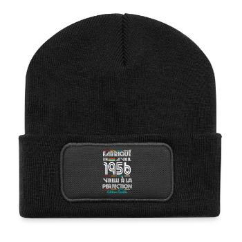 Anniversaire 70 ans - Fabriqué en Avril 1956 - Beanie recyclé à patch - noir - Devant