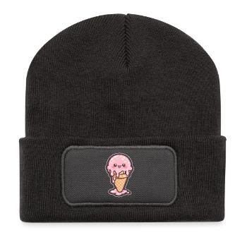 Glace Kawaii avec des vermicelles - Beanie recyclé à patch - charbon - Devant