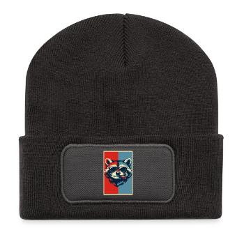 Raccoon Pop Art: Sunglasses Cigar - Recycled Patch Beanie - dark grey - Front