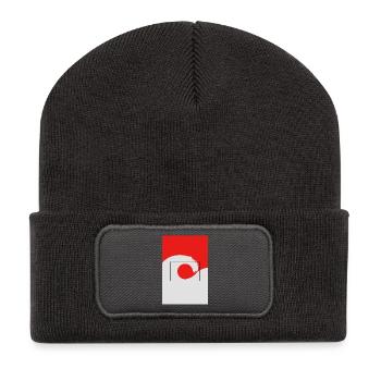 Japan Wave Minimal Poster Design - Recycelte Patch Beanie - Dunkelgrau - Vorne