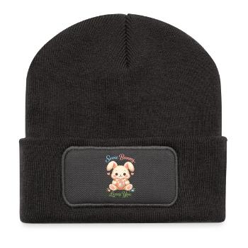 Cute Easter bunny with colorful egg - Recycled Patch Beanie - dark grey - Front