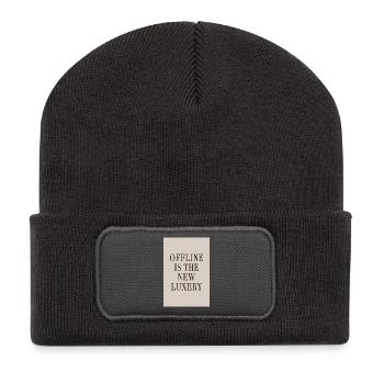 Offline ist der neue Luxus – Quiet Luxury - Recycelte Patch Beanie - Dunkelgrau - Vorne