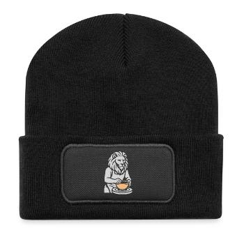 Silberner Geist: Der Meisterkeramikerlöwe - Recycelte Patch Beanie - Schwarz - Vorne