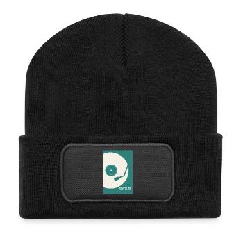 Vinyl Life Plattenspieler Retro Musik Design - Recycelte Patch Beanie - Schwarz - Vorne