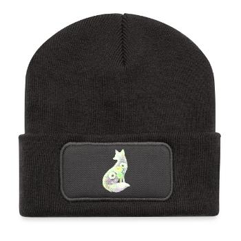 Fuchs Silhouette Aquarell Blumen - Recycelte Patch Beanie - Dunkelgrau - Vorne