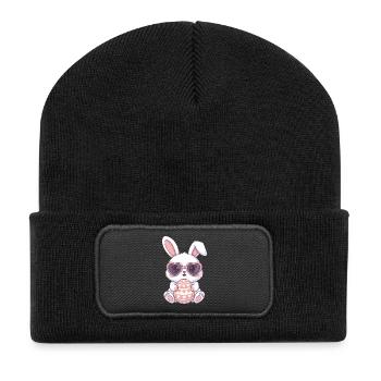 Herzhasen Osterei Charm - Recycelte Patch Beanie - Schwarz - Vorne