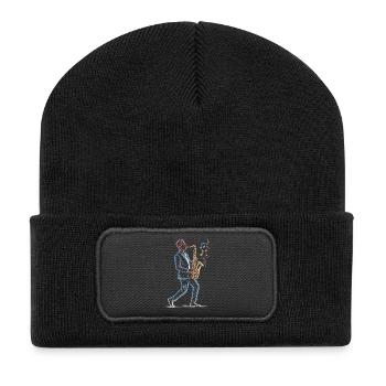 Saxophoniste jouant une impression artistique au saxophone - Beanie recyclé à patch - noir - Devant