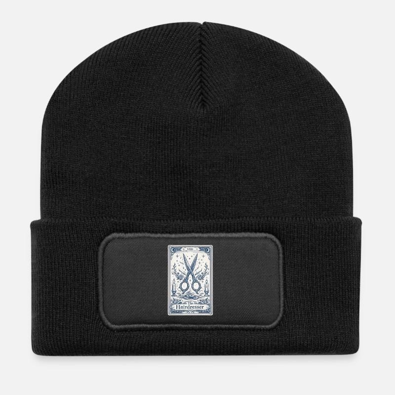 Friseur-Tarotkarten-Illustration - Recycelte Patch Beanie - Schwarz