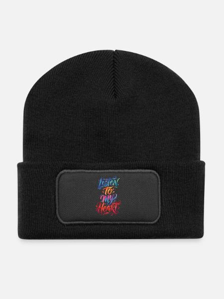 Listen To My Heart Colorful Text Painting Print - Recycelte Patch Beanie - Schwarz